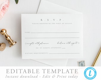 Modern RSVP Card Simple modern Wedding Please Respond Card Wedding Response Wedding RSVP Template Wedding Insert Editable Template DIY 10