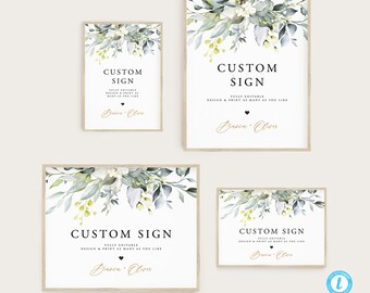 Custom Sign Template Printable Greenery Wedding Sign Printable Editable Wedding sign Custom Wedding Sign Boho Rustic DIY Sign Templett 18