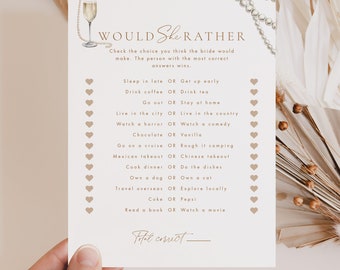 Would She Rather Bridal Game Download, Pearls & Prosecco Bridal Shower Game Template, Printable Bridal Shower Game, Templett #085