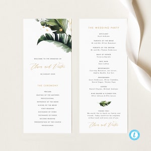 Tropical Wedding Ceremony Program Template Destination Wedding program template Modern wedding order of service editable program Templett 23