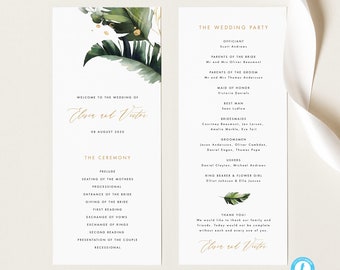 Tropical Wedding Ceremony Program Template Destination Wedding program template Modern wedding order of service editable program Templett 23