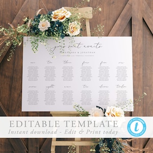 Modern Table seating chart template Editable Seating Elegant Wedding Seating Chart Simple Printable Seating Plan Editable Sign Templett 10
