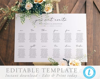 Modern Table seating chart template Editable Seating Elegant Wedding Seating Chart Simple Printable Seating Plan Editable Sign Templett 10