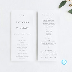 Elegant Wedding Ceremony Program Template Modern program template Modern wedding order of service editable wedding program Templett 14