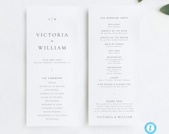 Elegant Wedding Ceremony Program Template Modern program template Modern wedding order of service editable wedding program Templett 14