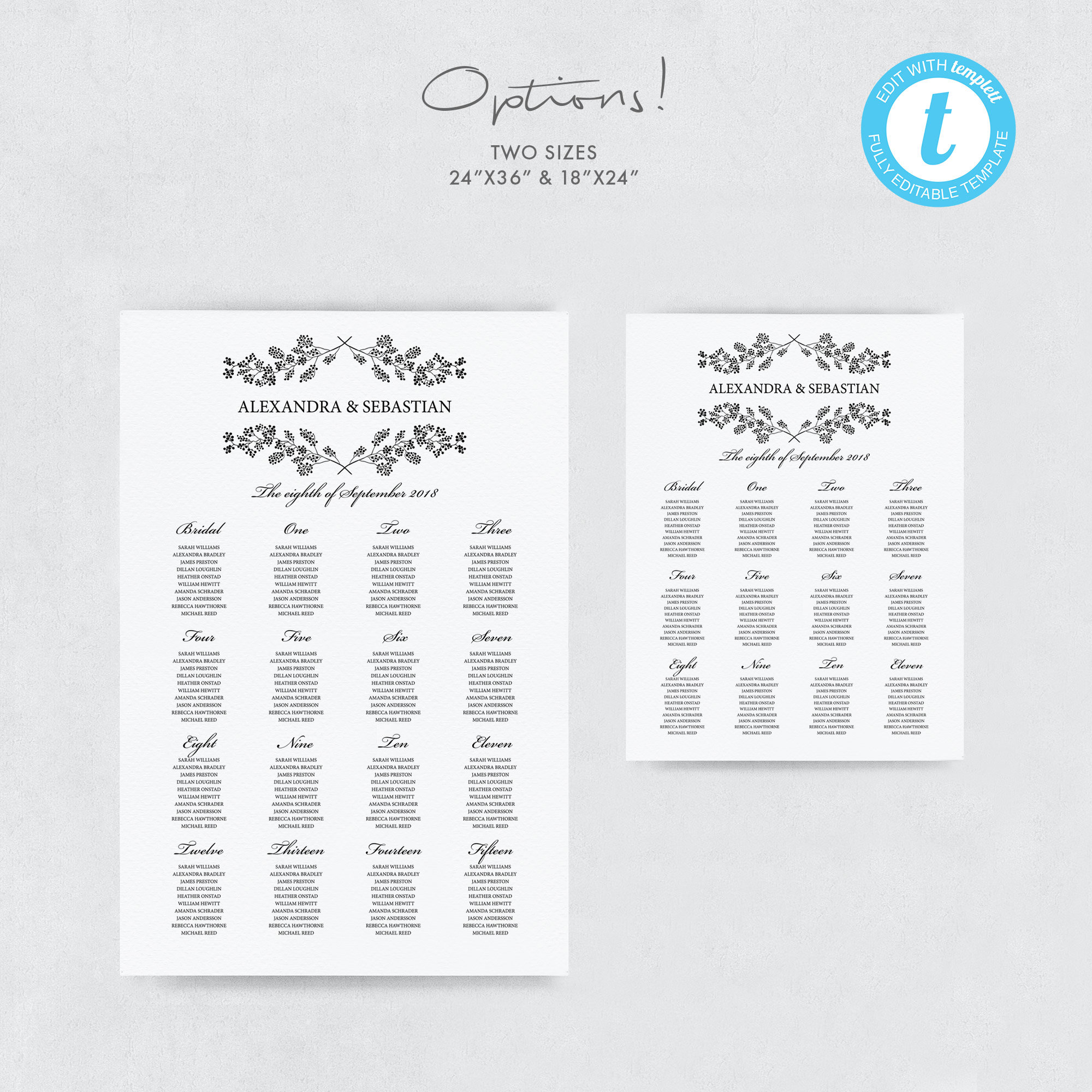 Seating Chart Template, Black White Seating Chart, Templett, Printable ...