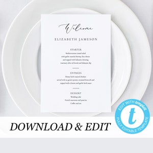 Wedding Menu Place Cards Template Printable Wedding Place Card Place Card Menu Template Simple Modern Wedding Instant download Templett 11