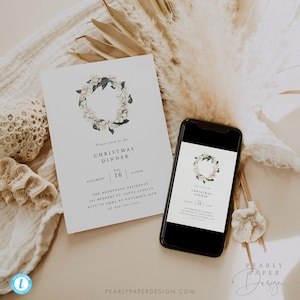 Christmas Party Dinner Invitation Template, Christmas Party Invite Template, Holiday Party Invitation, Holiday Invitation Download, Templett