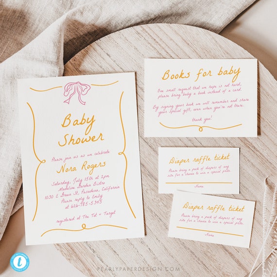 Whimsical Baby Shower Invitation Template, Baby Girl Shower Invite, Summer Baby Shower Invite, Trendy Baby Invitation, Templett #074
