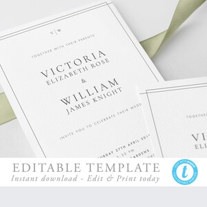Classic Wedding Invitation Template Simple and Modern Wedding invite Editable Wedding Invitation DIY invite Templett 14 image 1