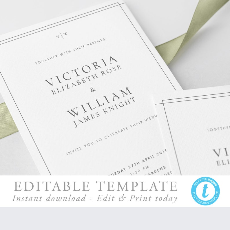 Classic Wedding Invitation Template Simple and Modern Wedding invite Editable Wedding Invitation DIY invite Templett 14 image 1