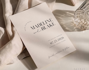 Modello di invito Save the Date, invito stampabile Save the Date, biglietto Save the Date minimalista per matrimonio, modifica in Canva #MB01