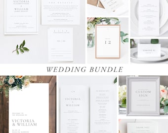 Wedding Bundle Download Elegant Wedding Invitation Template Program Place cards Table number Thank you tag Welcome Custom sign Templett 14