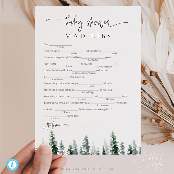 Baby Mad Libs Game Template, Boho Baby Shower Game Mad Libs, Printable Baby Shower Game, Rustic Baby Shower Activity Game, Templett #M068