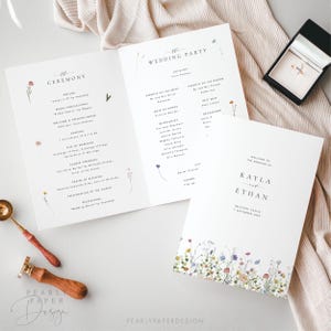 Floral Wedding Ceremony Program Booklet Template, Wildflower Wedding Program, Elegant Wedding Order of Service, Printable Program #073