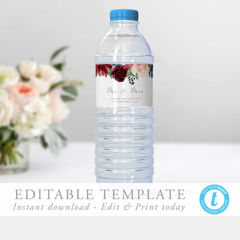 Wedding Water Bottle Labels Printable Wedding Label Template - Etsy