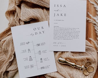 Elegant Wedding Day Timeline Card Template Modern Minimalist Wedding Itinerary Editable Order of Events Wedding schedule Wedding Icons #ISSA