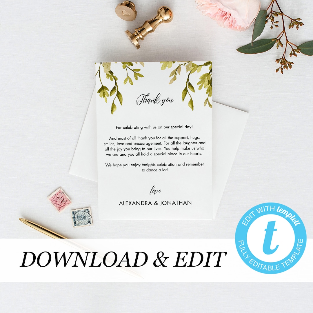 Rustic Wedding Thank You Card Template Woodland Printable DIY Templett ...