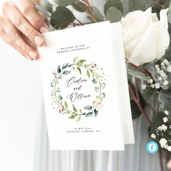 Wedding programs PRINTED or PRINTABLE template Blush floral wedding ceremony program Catholic order of service