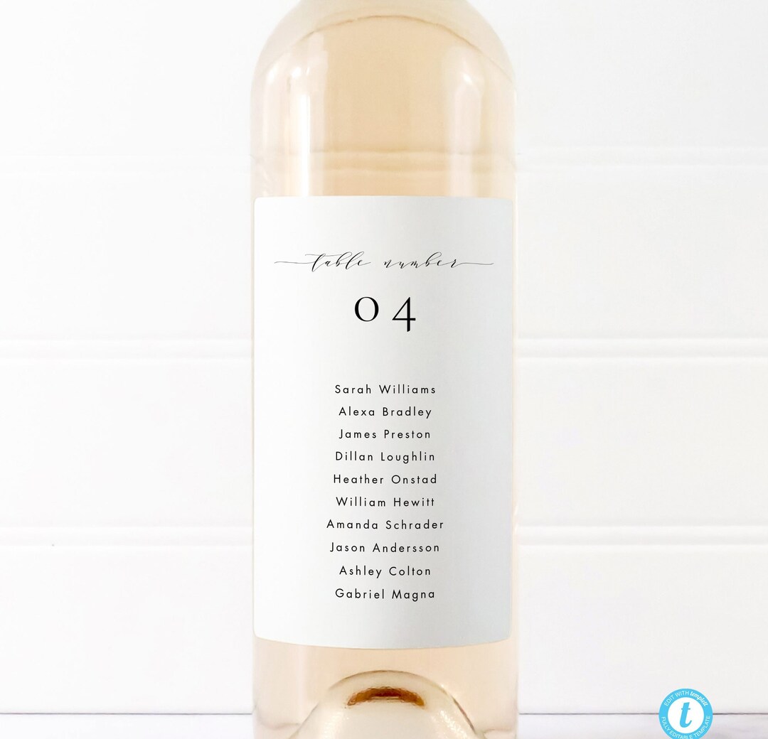 Wine Bottle Table Numbers Template Printable Table Seating Minimalist ...