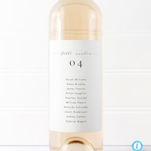 Wine Bottle Table Numbers Template Printable Table Seating Minimalist Wine Bottle Label Wedding Seating Label Modern editable  #ISSA