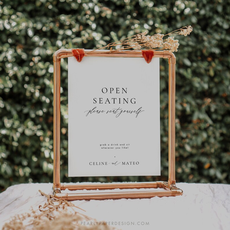 Colored Seating Sign Open Seating Sign Template, Minimalist Seating Table Sign Download ...