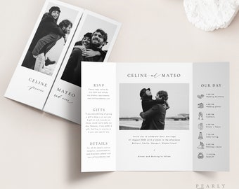 Ladda ner mall för bröllopsinbjudningar med gatefold-mönster, elegant gatefold-mall, utskrivbar bröllopsinbjudan, modern bröllopsinbjudan #CELINE