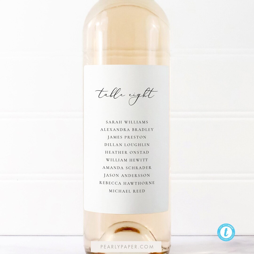 Printable Wine Label Table Numbers Template, Printable Modern Wine
