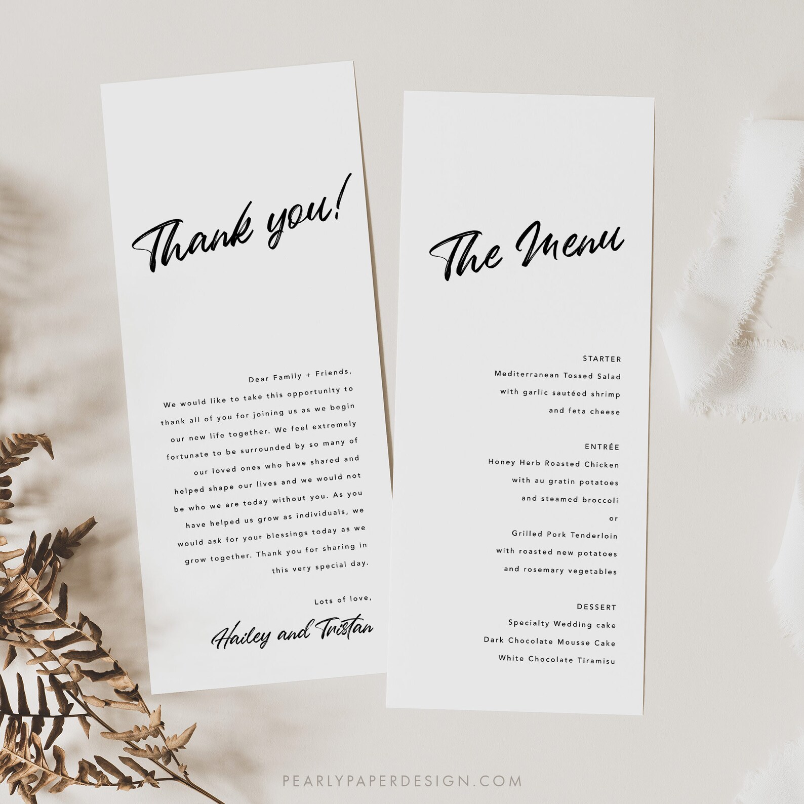 Df Note On Menu Thank You and Menu Template, Minimalist Wedding Menu, Napkin Note Menu ...