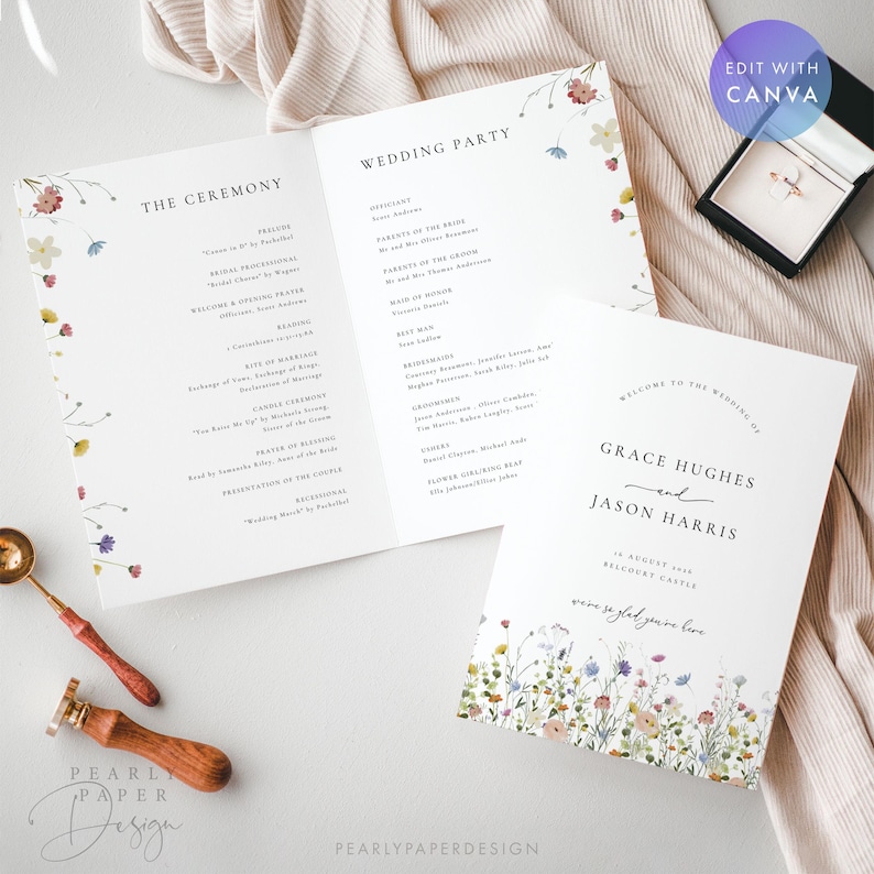 Floral Wedding Program Booklet Template, Wildflower Wedding Ceremony ...