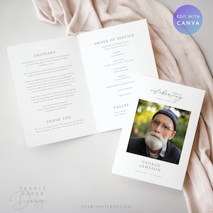 Funeral Program Template, Celebration of Life Funeral Booklet, Memorial Order of Service, Memorial Service Program with Photo, Canva #2506