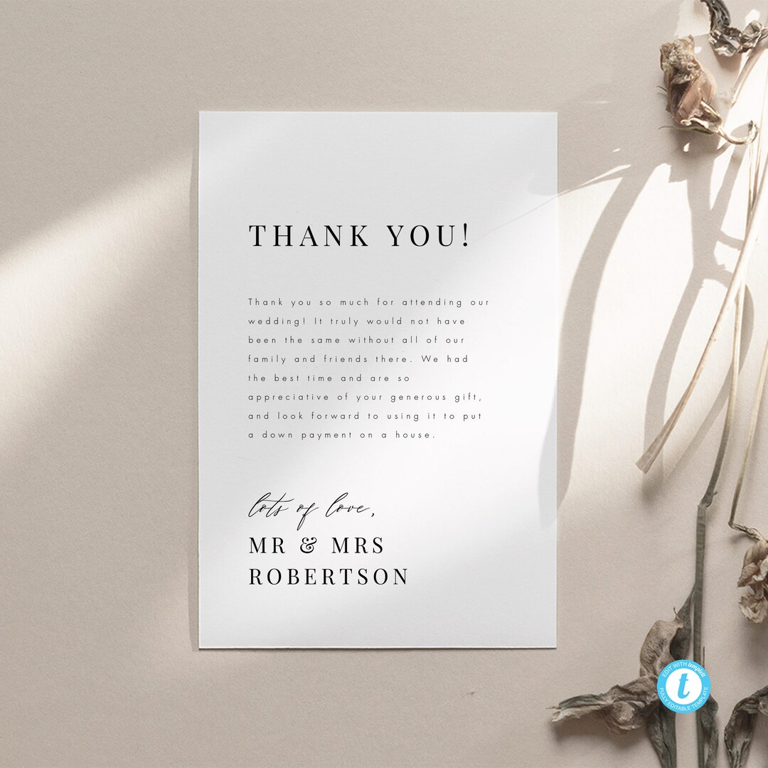 Minimalist Wedding Thank You Template Download Printable Thank You Card ...