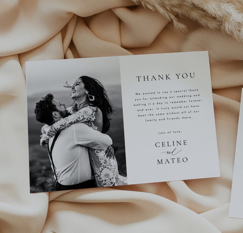 Wedding Thank You card template Digital Download, Printable Modern Thank you card with Photo Templett 45 image 2