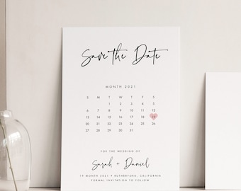 Save the Date Template Calendar Wedding Printable save our date invitation Templett modern simple editable invite Calligraphy DIY 16