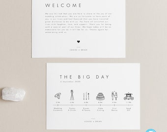 Minimalist Wedding Timeline Template Wedding day Itinerary Welcome Bag Note Wedding schedule Printable Order of Events Wedding Icon 21