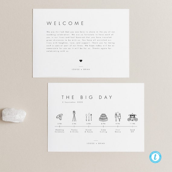 Download Minimalist Wedding Timeline Template Wedding Day Itinerary Etsy
