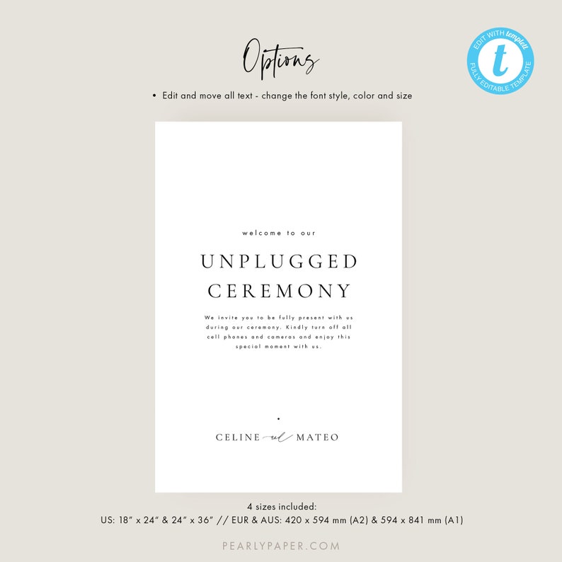 Simple Unplugged Wedding Sign Template Download Modern - Etsy