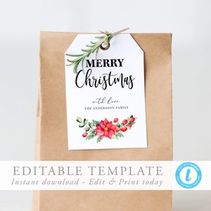 Editable Christmas Tag Template Printable Tag Merry Christmas Gift Tag Christmas label DIY Tag DIY Gift Tag Templett