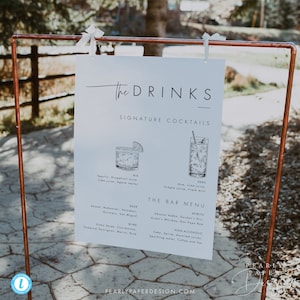 Signature Drink Menu Template, Bar Menu Sign, Drink Menu Sign, Wedding Bar Sign, Modern Sign Signature Drink Sign, Templett #064