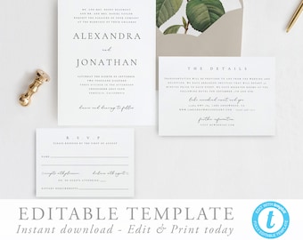 Wedding Invitation Printable Invitation Template Templett simple wedding invitation template elegant wedding invite DIY instant download 10
