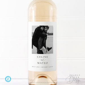 Photo Wine Bottle Label Template, Wedding wine label, Wedding Favor, Printable Wine Label, Editable Wine label Templett #CELINE