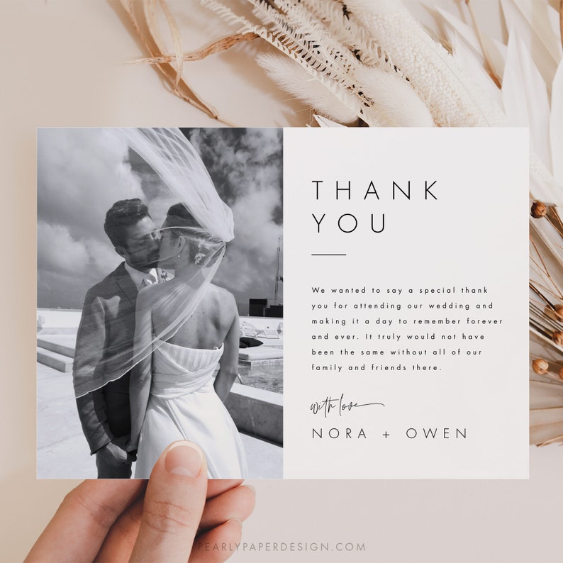 Plantilla de tarjeta de agradecimiento de boda editable Descarga digital, tarjeta de agradecimiento moderna imprimible con foto Templett 064 imagen 2