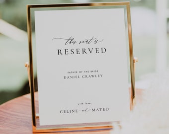 Elegant Seating Sign Template, Reserved Seating Sign, Printable Chair Signs, Editable chair sign template, Reserved Wedding tag #CELINE