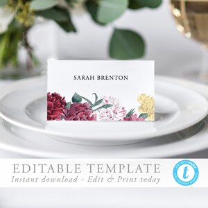 Place card Template Printable Wedding Place Cards Wedding Place Cards Templett Floral Editable Pdf DIY Place cards 02