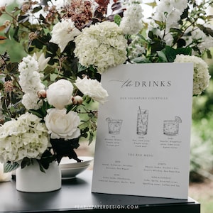 Bar Menü Vorlage, Signatur Cocktails Schild, Skizze Getränkekarte Schild, Hochzeit Bar Schild Modernes Schild Signatur Getränkeschild, Templett #CELINE