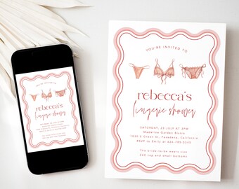 Lingerie Bridal Shower Invitation Template, Modern Lingerie Shower Invite, Bachelorette Party Invitation, Hens Party Invite, Templett #057