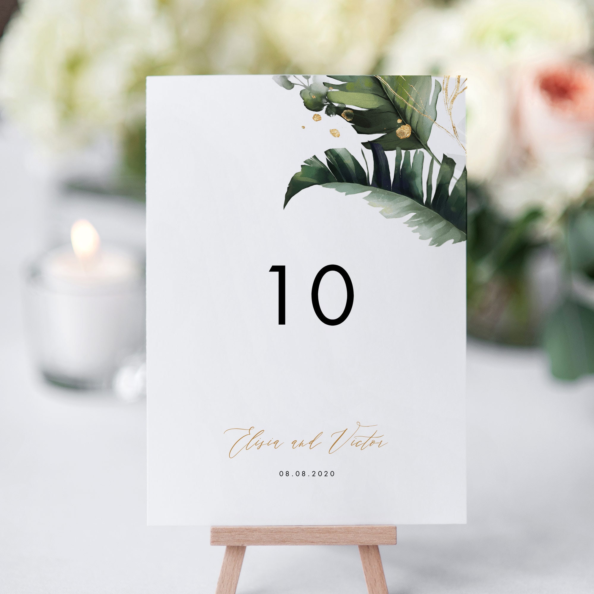 DIY Table Card Wedding Wine Tag Tropical Table Number Template for Wine Bottle Instant Download Editable Text Templett #083-107WT