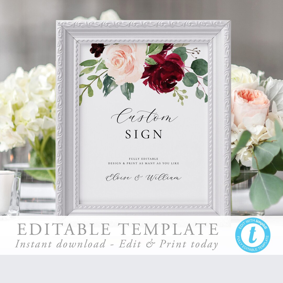 Custom Sign Template Printable Wedding Sign Editable Wedding Sign ...
