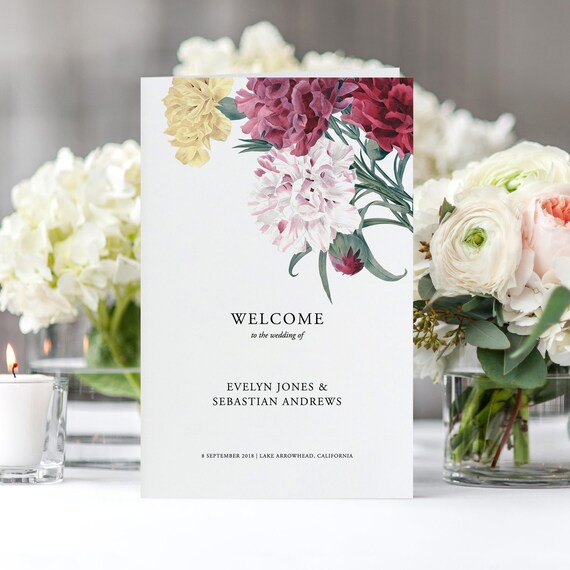 floral wedding ceremony booklet template editable order of etsy