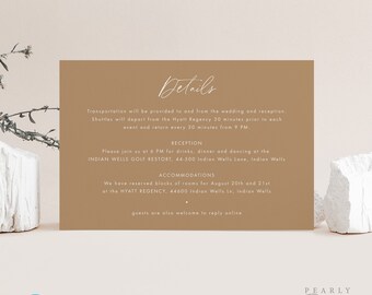 Details card Template, Details card Wedding Insert Printable Beige Desert Wedding Information card Templett DIY instant download #50